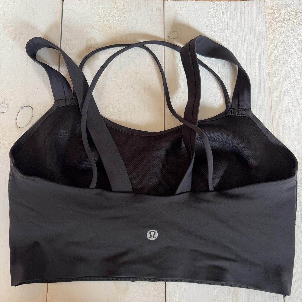 Lululemon Sports Bra Womens Large Black Crossback Longline Stretch Logo Yoga - Picture 2 of 7
